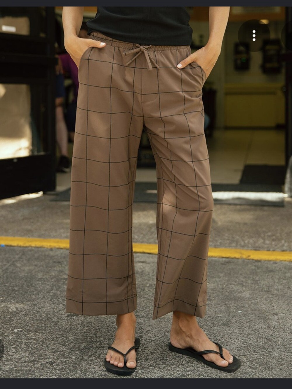 Albion Audrey Wide Leg Cropped Pants With Elastic Waistband